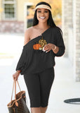 Halloween Pumpkin Off Shoulder Long Sleeve Top And Midi Pants