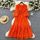 Fashion Dress Women 2025 Spring New French Waist Display Thin Hollow Hook Lace Leaves Side