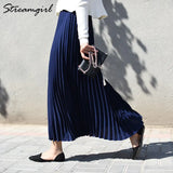 Womens High-Waisted Pleated Skirts Elastic Waist Blue Chiffon Maxi Skirt Pleated Long Office Skirt Summer Skirts For Women