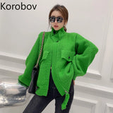 Japanese Streetwear Turtleneck Cardigans Korean Oversize Cardigan Knitted Coat Sweater Korean Chic Pockets
