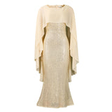 Women's Spring New Fashion Chiffon Cloak Cane Cown Banquet Party Dress