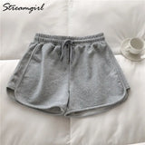Summer Cotton Casual Shorts For Women Elastic Waist Loose Gray Short Pants Women High Waist Shorts Summer Hot