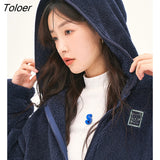 Women Thick Coat 2022 Winter Long Sleeve Loose Hooded Jacket Double-sided Plush Warm Casual Sweatshirt Outwear