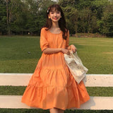 Women Loose Female Summer Kawaii Fashion Korean Style Sweet All-match Round Neck Ulzzang Mujer Ropa Vestidos Pure