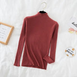 Casual Sweater Women 2021 Long Sleeve Ruffle Sweater Knitted Slim Korean Pullover Solid Bottoming Shirt All Match