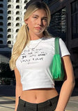 White Streetwear O-Neck Short Sleeves Printed Short Crop