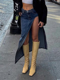 denim skirt with a high side