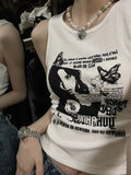 Grunge Print Sleeveless Sexy Tank Top for Women Ribbed Knit Vest Streetwear Aesthetic Clothing Female Crop Top Women 2000s-Outfit
