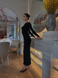 Toloer Sexy Elegant Dress Solid Color Long Sleeve Round Neck Wrap Hip Long Skirt Women's