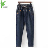size 5XL Women Jeans 2020 New Autumn Winter Elastic waist Denim Trousers Large size Loose Female Washed Harem Pants