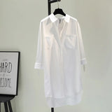 And Long Cotton Denim Shirt Skirt 2023 Spring And Autumn New Double Pocket Rolled Sleeve Thin Shirt Woman-Outfit