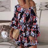 Bohemian Women Floral Printed Dress 2022 Celmia Summer Lace Up V Neck Beach Party Mini Vestidos Elegant Flared Sleeve