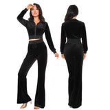 Women's Autumn 2023 New Women's Suit Leisure Fashion Velvet Cardigan Slim Two-Piece Set-Outfit