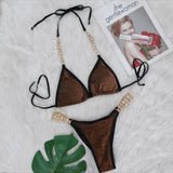 Toloer Hot Beach Vacation Bikini Crystal Diamond Women's Split Swimsuit