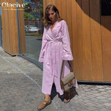 Autumn Dresses Woman 2022 Casual Loose Lapel Long Sleeve Lace-Up Maxi Dress Ladies Streetwear Fashion Slit Female