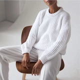 WOTWOY Elegant Autumn Oversized Sweater Women Solid Loose Knitted Sweaters Women Long Sleeve Pullover Female Jumper Cashmere