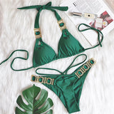 Toloer New Bikini Sexy Crystal Diamond Swimsuit Bandage Split Vintage Swimsuit