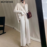 Winter 3 Pieces Sweater Set Women Half Turtleneck Vest & O-neck Pullovers & Lace-up Loose Pants 2020 Female Knitted