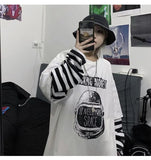 Tshirt Casual Letter Print O-Neck Stripe Tees Creativity Loose T-Shirts Women Long Sleeve Oversize Top Hip Hop