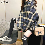 All-match Hoodies Women Plaid Korean Mid-length Hooded Jacket 2022 Autumn Winter New Plus Velvet Thickened Students