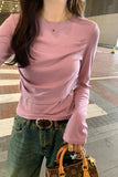 Sense Minority Pleated Long-Sleeved T-Shirt Women's Autumn And Winter New Slim And Thin Short Style Top With Bottom-Outfit