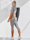 Outdoor Two Piece Set Women Long Sleeve Crop Top Sport Leggings Tracksuit Fitness Gym Suits For