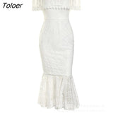 Elegant Lace Off Shoulder Dresses for Women 2023 Summer New High Waist Ruffle Slim Dress Fashion Casual Office