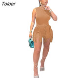 2022 New Design Sleeless Bosysuit and Tassel shorts Set Two Piece Set Fringe Shorts Suit Summer Spring Matching