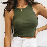 Knitted Skinny Mini T Shirt Tops Sleeveless Ribber Casual O Neck Club Summer 2021 Vest Crop Tops Fashion Y2K Tank