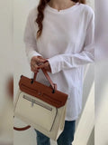 Spring And Autumn Dress New Loose White Bottomed Shirt For Women With Medium-Long Cotton Long-Sleeved T-Shirt Inside-Outfit