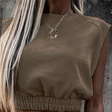 Skirts Suit Sleeveless Sweatshirt Solid Women Skirt Suits Slim Crop Tops+Split Drawstring Bottom Summer Fashion