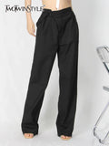 TWOTWINSTYLE Korean White Straight Pants For Women High Waist Loose Solid Casual Minimalist Trousers Female Spring 2022