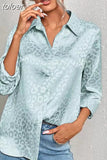 Spring Office Lady Tops Long Sleeve Leopard Jacquard Blouse Turn Down Collar Button Shirt Autumn Fashion Tops Elegant
