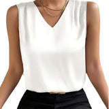 Women's Satin Suit, Sleeved Commuter Vest, Bottomed Top-Outfit