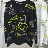 Brand Graffiti Cartoon Bear Embroidery Sweatshirt O-neck Oversized Pullover Winter Korean Style Loose Kawaii Y2K