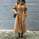 Spring And Autumn 2021 Autumn And Winter Korean Version Thickened Cotton Sand Medium Length Waist Lace Up Wool Coat