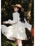 Elegant Lace Casual Party V-Neck Long Lantern Sleeve Korean Fashion Design Loose Fairy Bodycon Dress Women Female