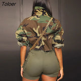 Long Sleeve Big Pocket Short Jacket Green Camo Print Outwear Autumn Casual Oversize Coat Street Cargo Crop Top