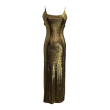 Real Shooting ö̽ð´ø Dress Bare Back Repair Behind The Opening Fork Long Bag Over The Knee Dress