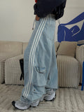 Wind Side Striped Bump Color Splicing Jeans Belt Belt With Casual High-Rise Thin Loose