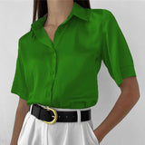 Solid Satin Shirt Female Fashion Half Sleeve Shirts Blouse Office Lady Silk Blouse Tops 2022 Spring Basic Shirt