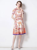 Summer Runway Women Short Sleeve Elegant Shirt Dress High Quality Femme Floral Print Office Party Robe Vestidos