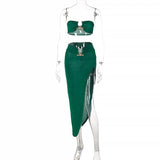 Graduation party Two Piece Sets Womens Outifits Sexy Tube Top Hollow Out Spring Summer New Solid Color Slit Long Skirts Elegant Dresses for