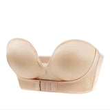 Cup Push Up Bra Front and Behind Buckle Underwear Women Sexy Deep V Strapless Stealth Brassiere Wire Free Thicken