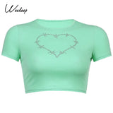 Diamonds Patchwork Vintage Slim T-shirt Women Short Sleeve Summer Contrast Harajuku Cropped Tops Cotton Basic Tee