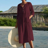 Size Shirt Dresses Linen Women Summer Sundress Beach Holiday 2021 Vintage Robe Solid Loose Autumn Midi Cotton Dress