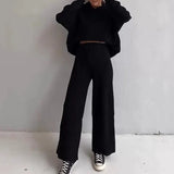 Summer Knitted Sweat Suits Women Matching Sets Long Sleeve Hoodie+wide-legged Pants Loungewear Sweater Set Two Piece