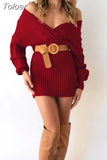 Dress 2023 Autumn Winter V-neck Dress for Women Elegant Casual Long Sleeve Tunic Sexy Twist Women's Sweater Mini