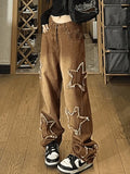 Vintage Wash Distressed Star Patch Boyfriend Jeans-Outfit