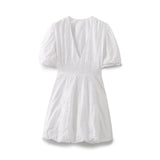 New Women's Clothing With White V-Neck Embroidered Waist-Sleeved Mini